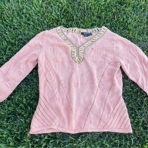 Studio M Pink Long Sleeve Top with Embellished Neckline